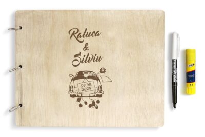 Guestbook nunta cu coperta din lemn personalizat Gravat