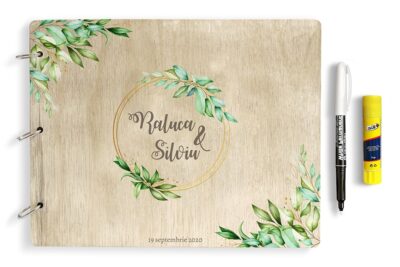 Guestbook nunta cu coperta din lemn personalizat Printat UV