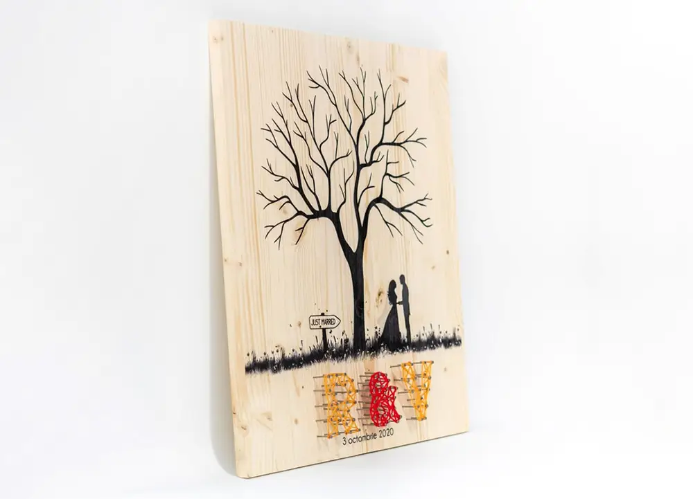 Copacel cu amprente pe lemn cu String Art 9 Wedding tree cu string art model 1 profil