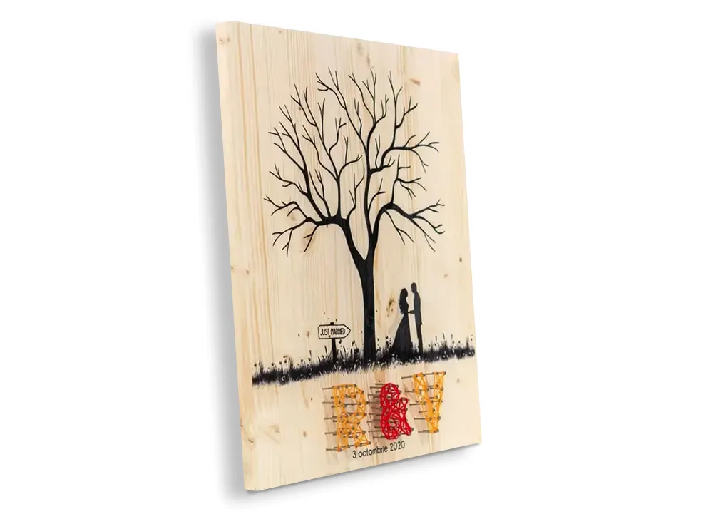 Copacel cu amprente pe lemn cu String Art 1 Wedding Tree String Art
