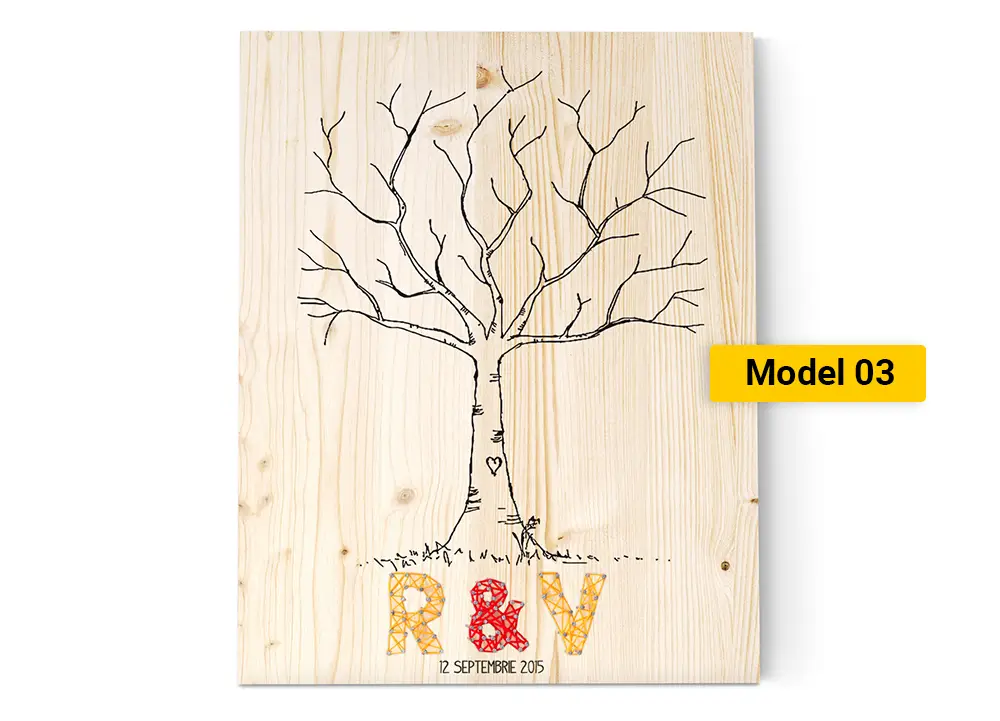 Copacel cu amprente pe lemn cu String Art 5 Wedding tree cu string art model 3
