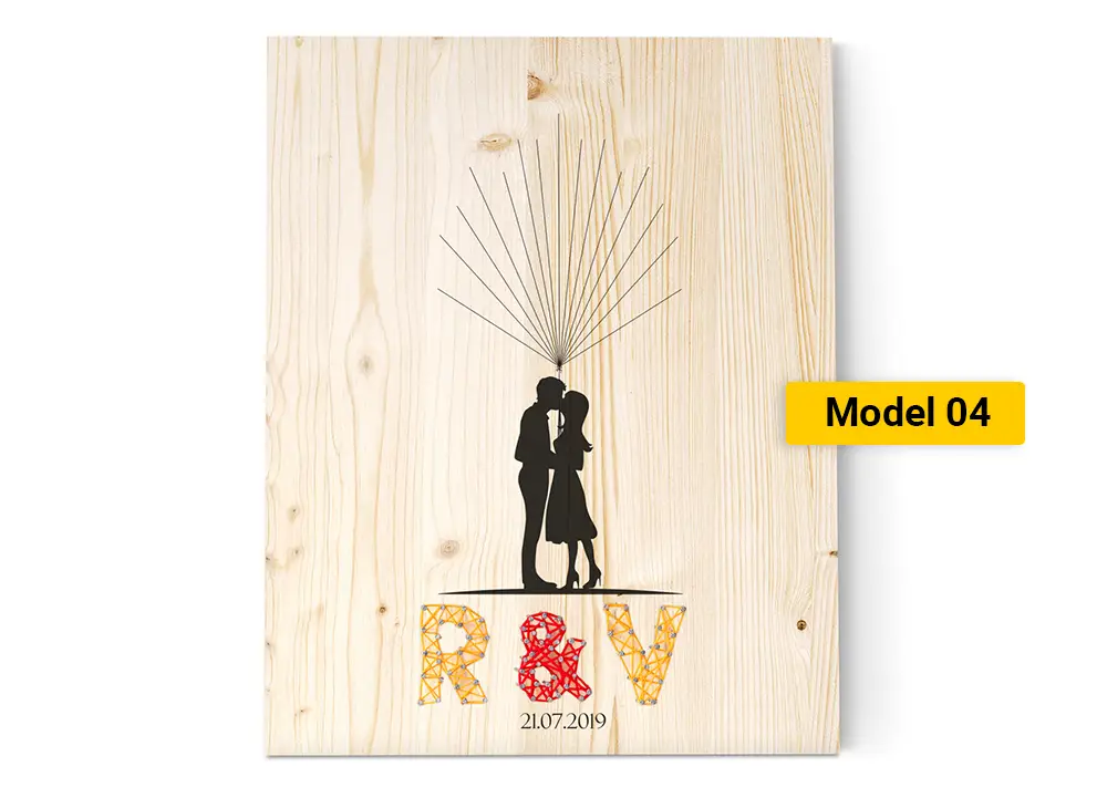 Copacel cu amprente pe lemn cu String Art 6 Wedding tree cu string art model 4