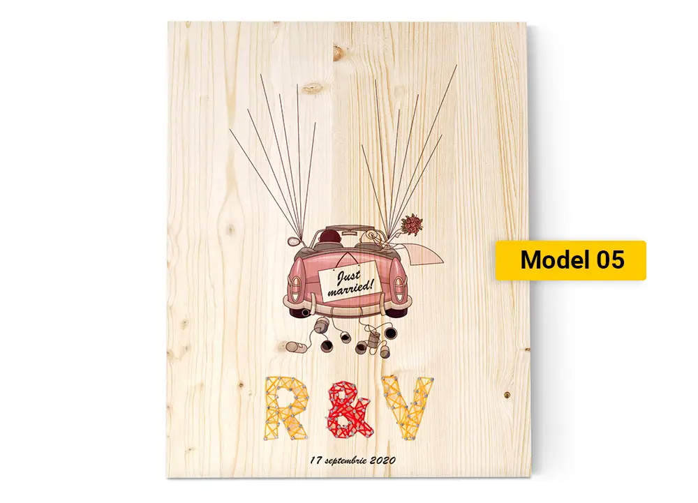 Copacel cu amprente pe lemn cu String Art 7 Wedding tree cu string art model 5