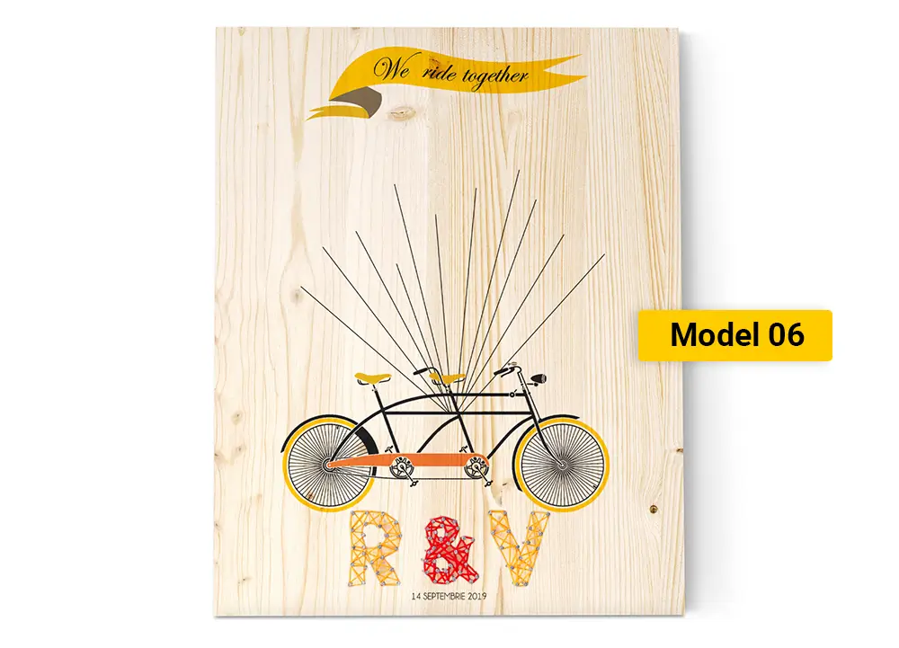 Copacel cu amprente pe lemn cu String Art 8 Wedding tree cu string art model 6